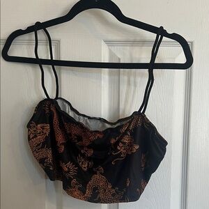 SHEIN Curve Black Crop Top with Orange Dragon Accents